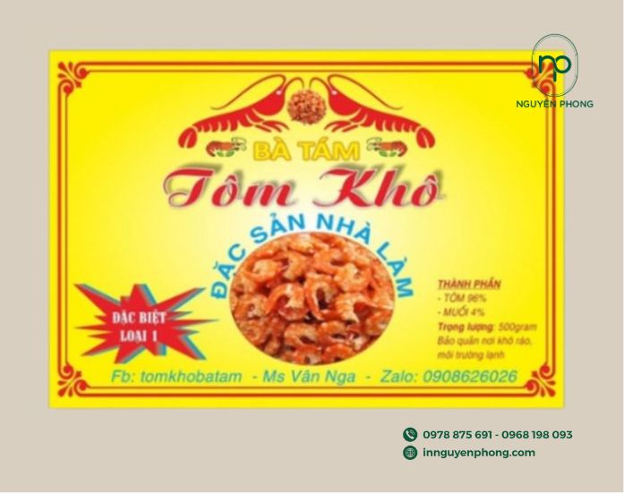 Tem nhãn tôm khô nhà làm